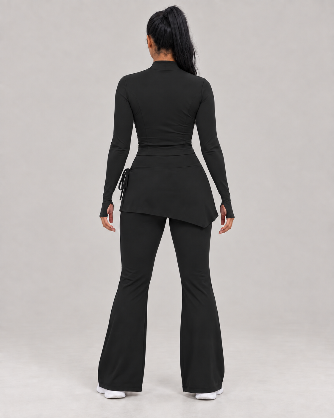 Black High-Waisted Flared Leggings with Wrap Skirt