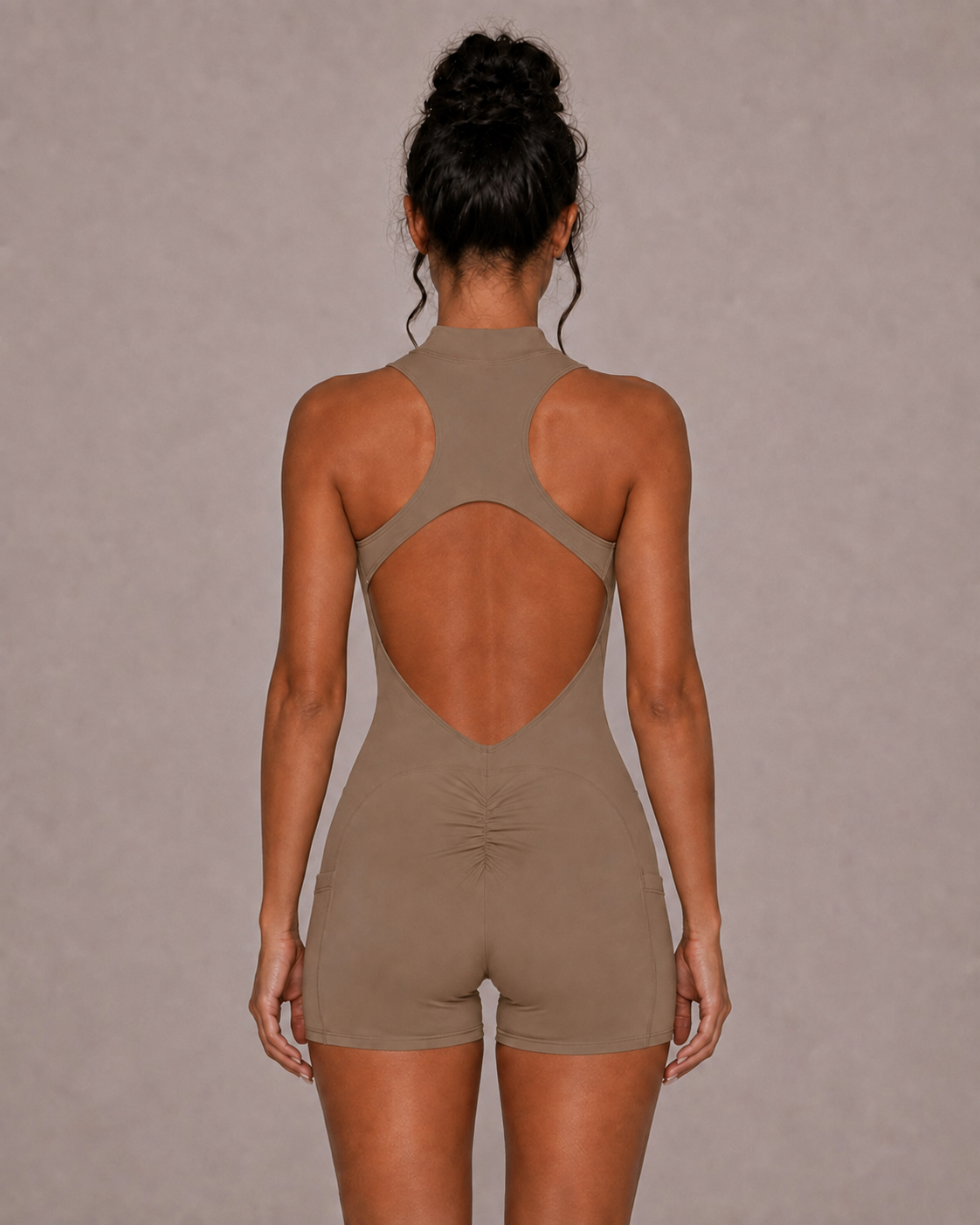 Essential quarter zip playsuit in khaki