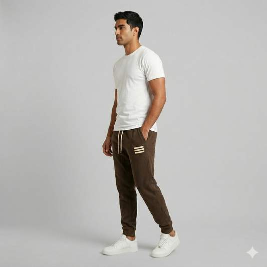 The Signature Fleece Track Bottoms — Chocolate/Cream