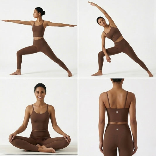 Spaghetti Strap Sports Bra & Leggings Set – Brown