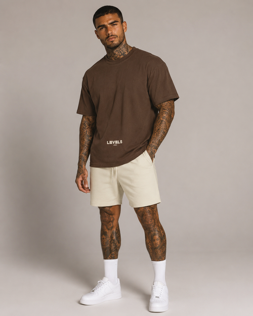 Signature Oversized Tee in White/Brown