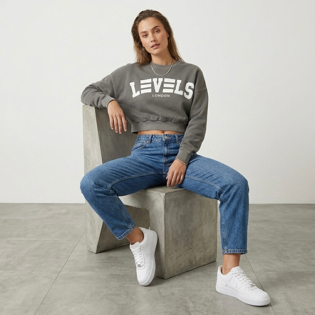 Vintage washed crop sweatshirt in three colours