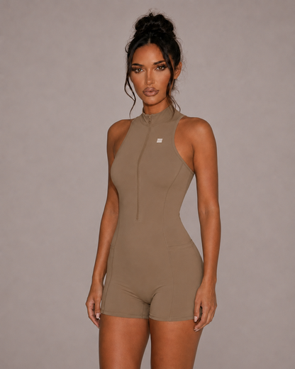 Essential quarter zip playsuit in khaki