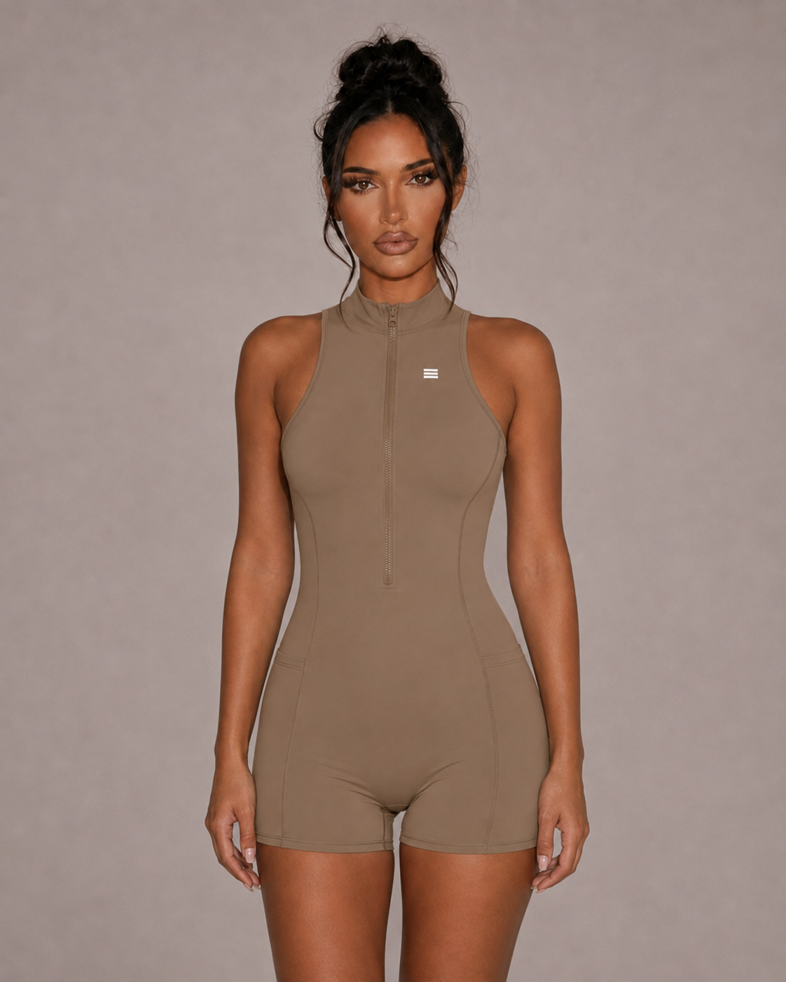 Essential quarter zip playsuit in khaki