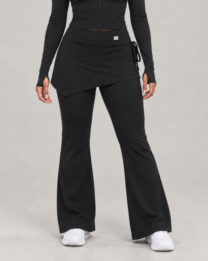 Black High-Waisted Flared Leggings with Wrap Skirt