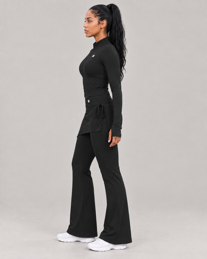 Black High-Waisted Flared Leggings with Wrap Skirt