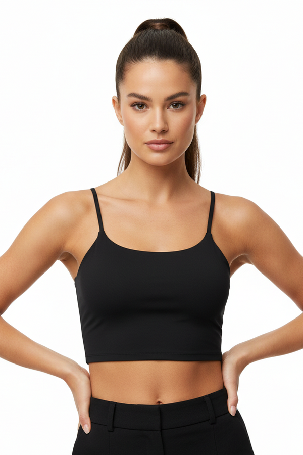 Spaghetti Strap Sports Bra - Black