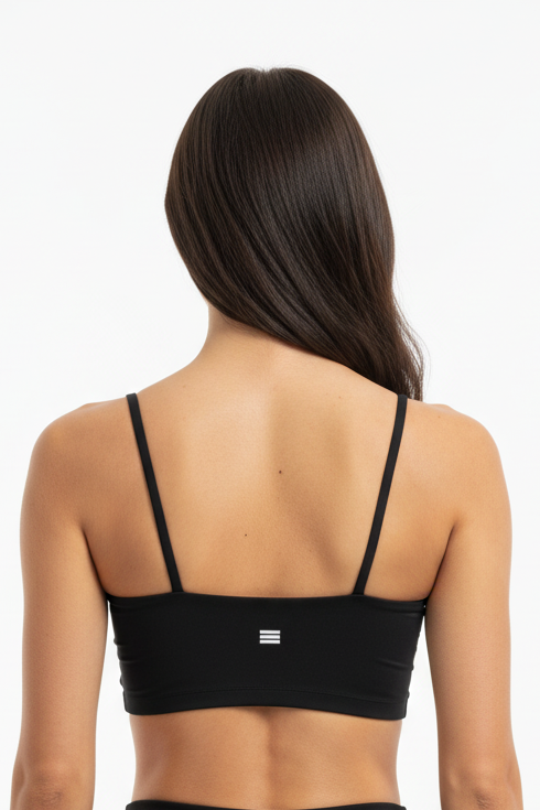 Spaghetti Strap Sports Bra - Black