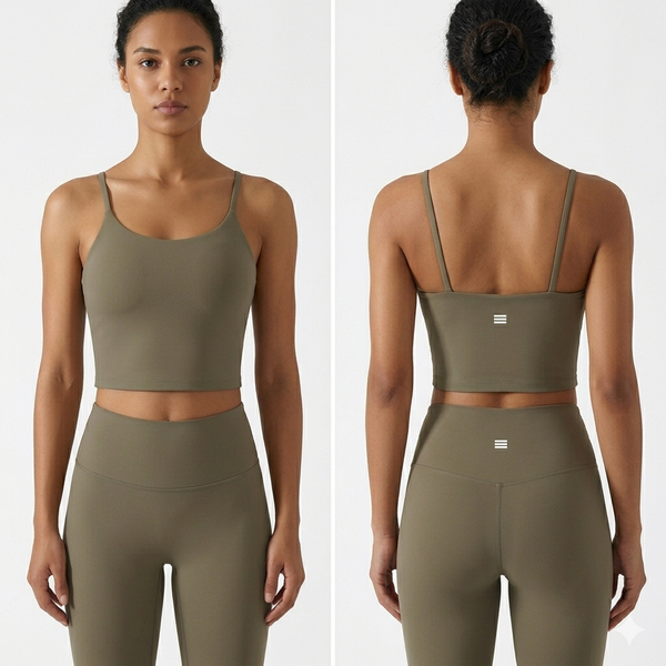 Spaghetti Strap Sports Bra & Leggings Set – Khaki