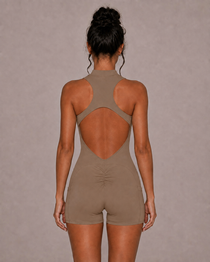 Essential quarter zip playsuit in khaki