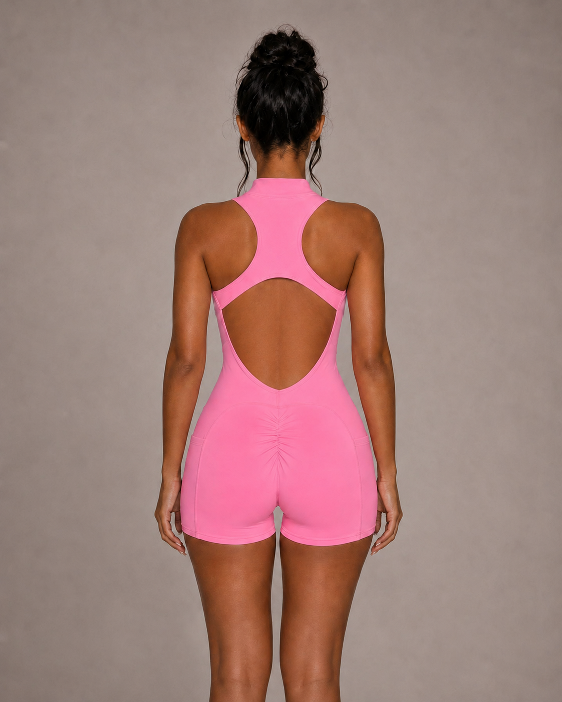 Essential quarter zip playsuit in pink