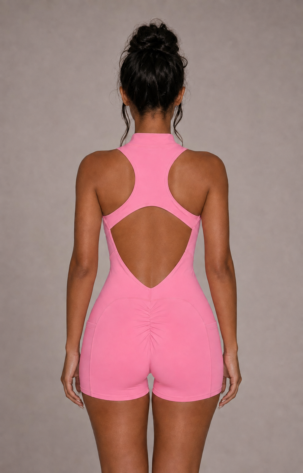 Essential quarter zip playsuit in pink