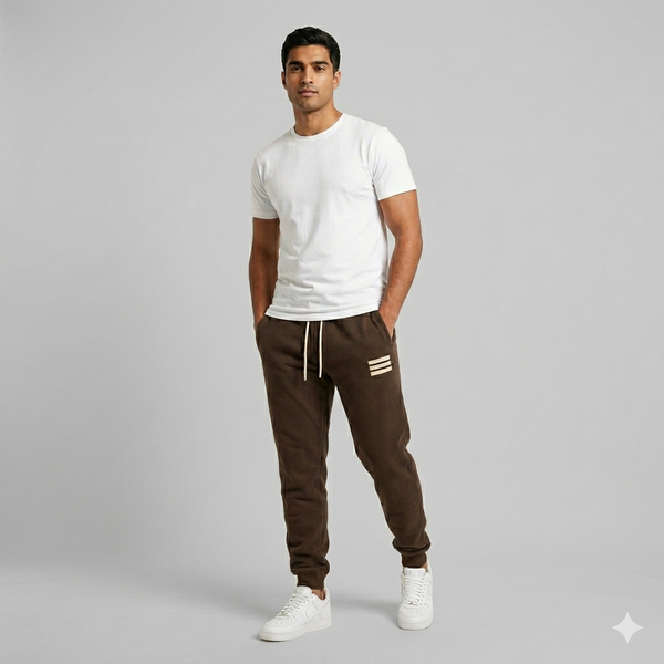 The Signature Fleece Track Bottoms — Chocolate/Cream