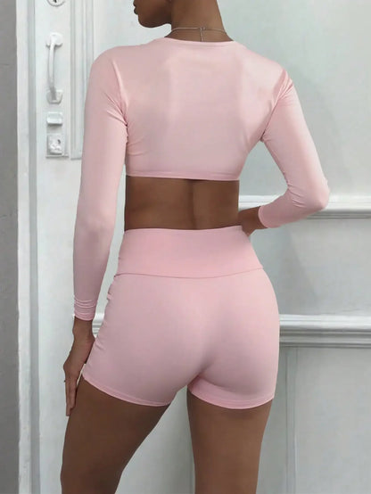 Long Sleeve Crop Top with Shorts