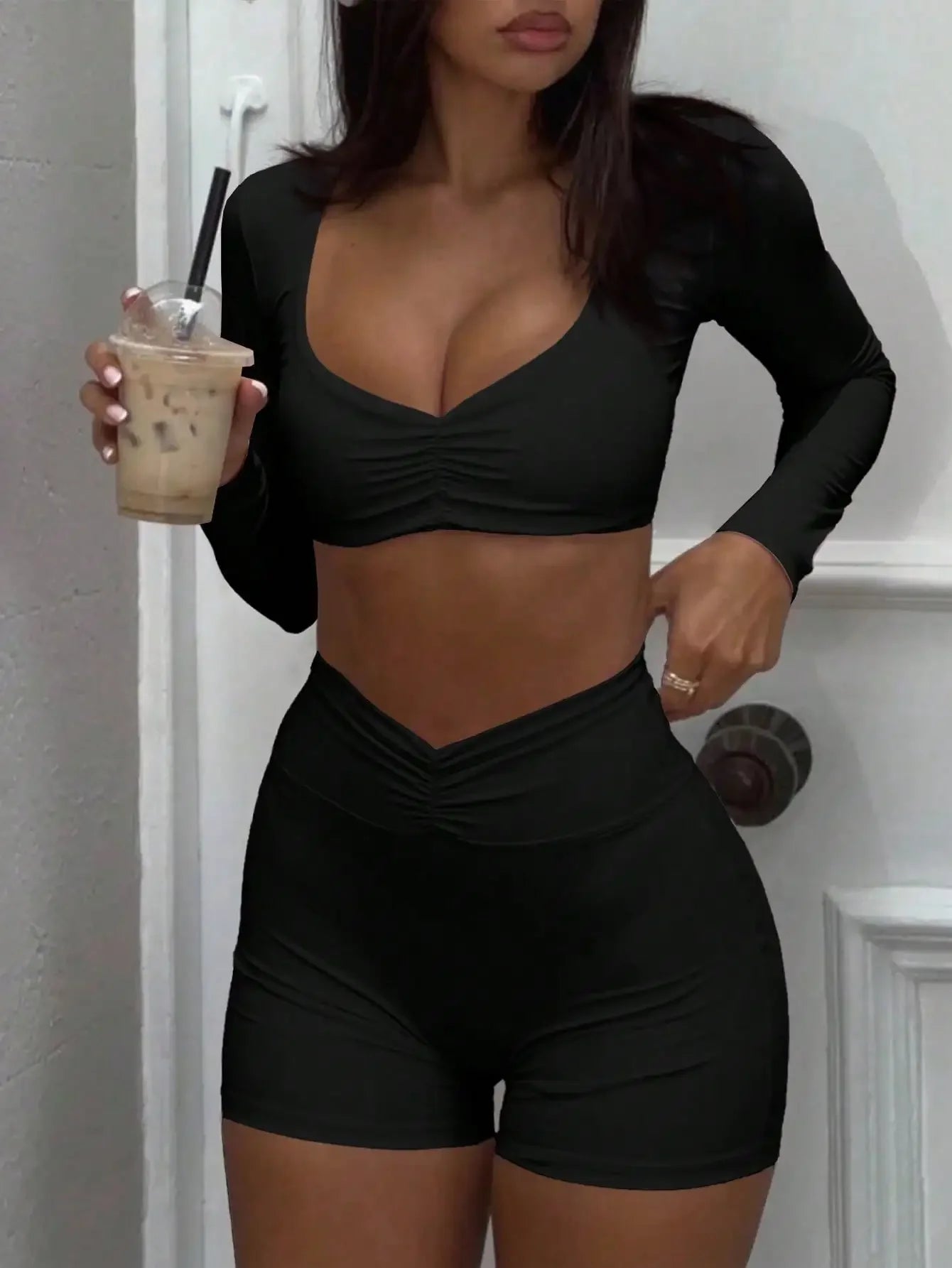 Long Sleeve Crop Top with Shorts