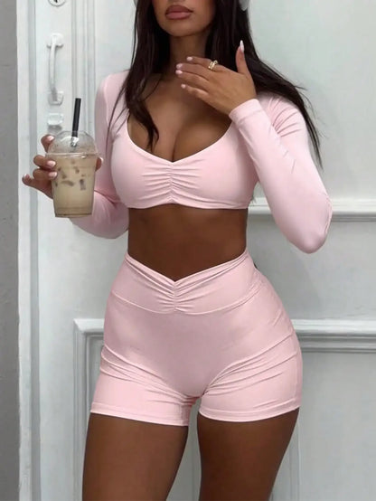 Long Sleeve Crop Top with Shorts